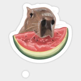 Capybara Snacking on a Slice of Watermelon Sticker